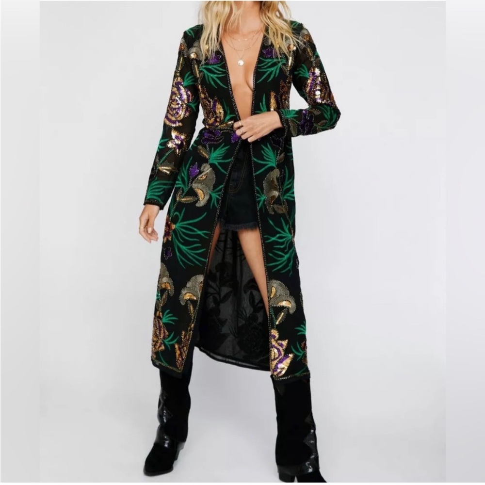 Embellished Floral Kimono, Size M